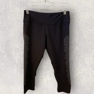 Kyodan Leggings Women’s Small Black Crop Neon Trim Mesh Panel Activewear Pants